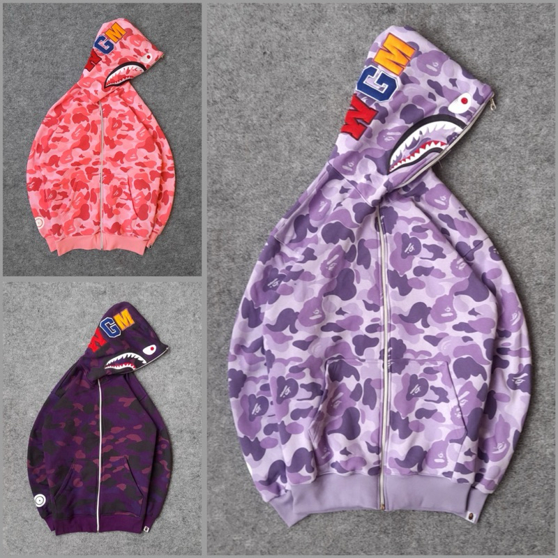 READY  SWEATER HOODIE ZIPPER BAPE SHARK COMBI BLACK WHITE GLOW IN THE DARK PREMIUM AUTHENTIC (BESTSE