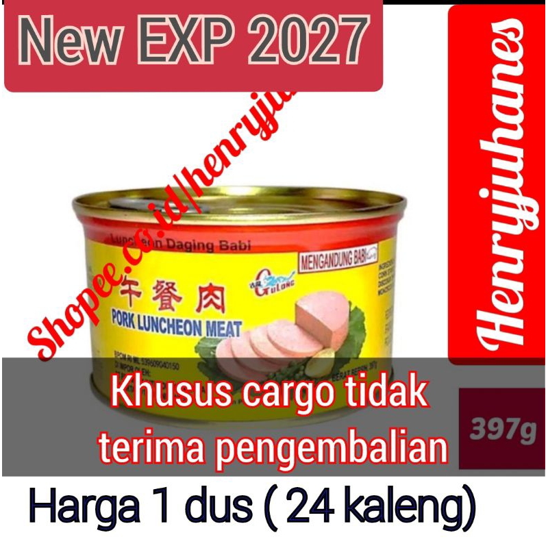 

397 gram . 1 Dus ( 24 kaleng) GULONG CANNED HAM PORK LUNCHEON MEAT / free pakiing kotak untuk reg dan cargo daging babi/ bukan maling tts