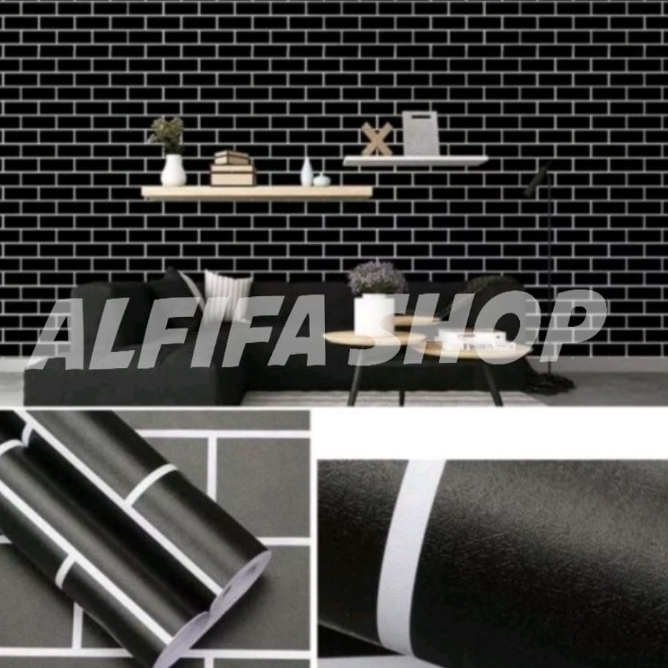 Paling Populer  Wallpaper Dinding Bata Hitam dan motif laris Ukuran 4 meter x 45 cm Wall Sticker Wel
