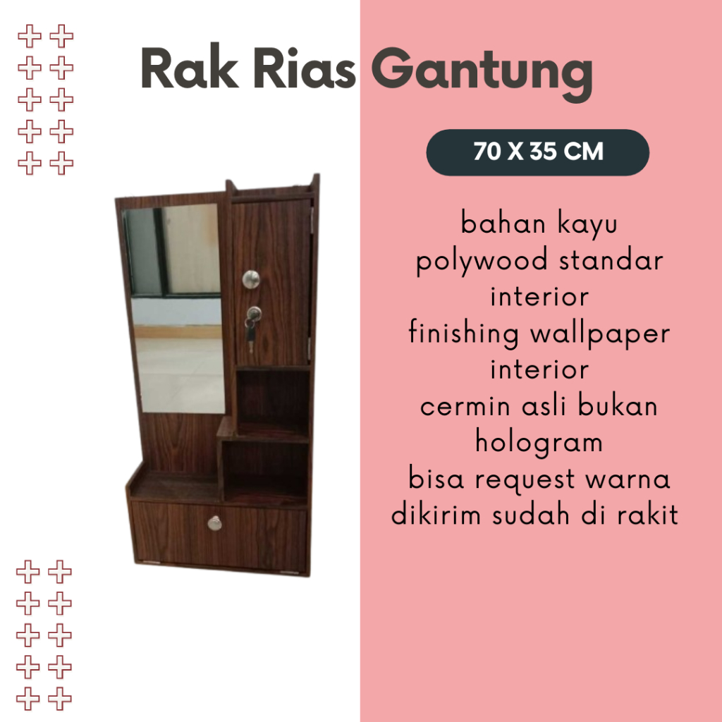 Rak Rias Makeup Gantung Dinding Laci Kunci Atas Ukuran 70x35x11cm