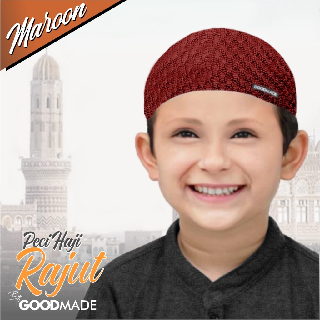 GOOD MADE - Peci Anak Rajut Merah Marun Polos | Peci Rajut Marun Anak Sahaleh | COD