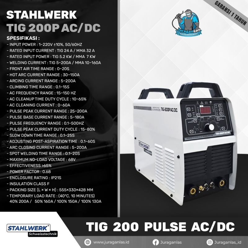 STAHLWERK AC/DC TIG 200P Mesin Las TIG + MMA AC DC 200A (white)