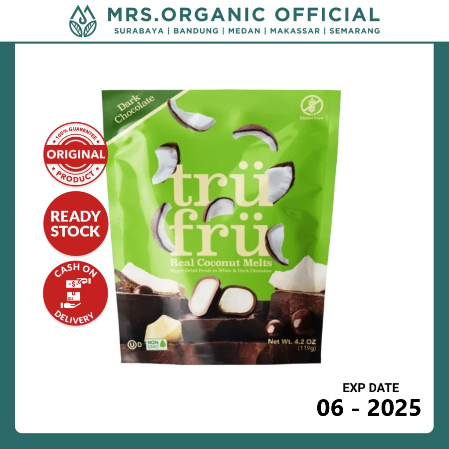 

Snack Cemilan Camilan Buah Kelapa & Coklat TRUFRU DARK Chocolate Real Coconut Melts 119gr - Gluten FREE NON-GMO