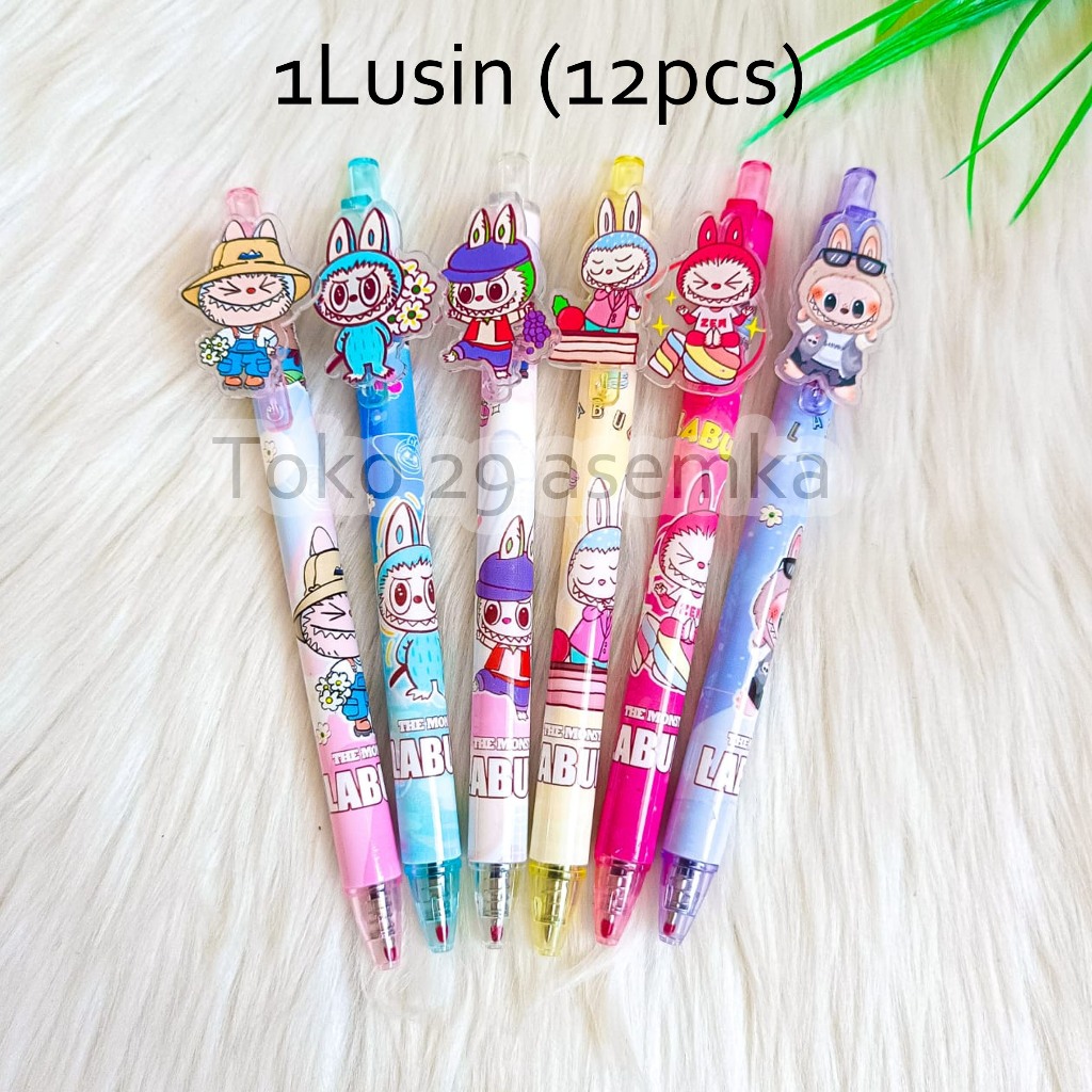 

12PCS PULPEN SELUSIN PULPEN CETEK LABUBU POPMART THE MONSTER TASTY MACARONS KARAKTER UNIK ATK