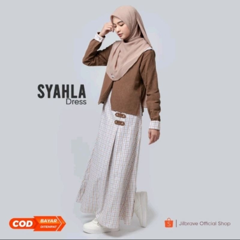 JILBRAVE syahla dress gamis wanita korean college style motif plaid kotak(kondisi barang masih baru)