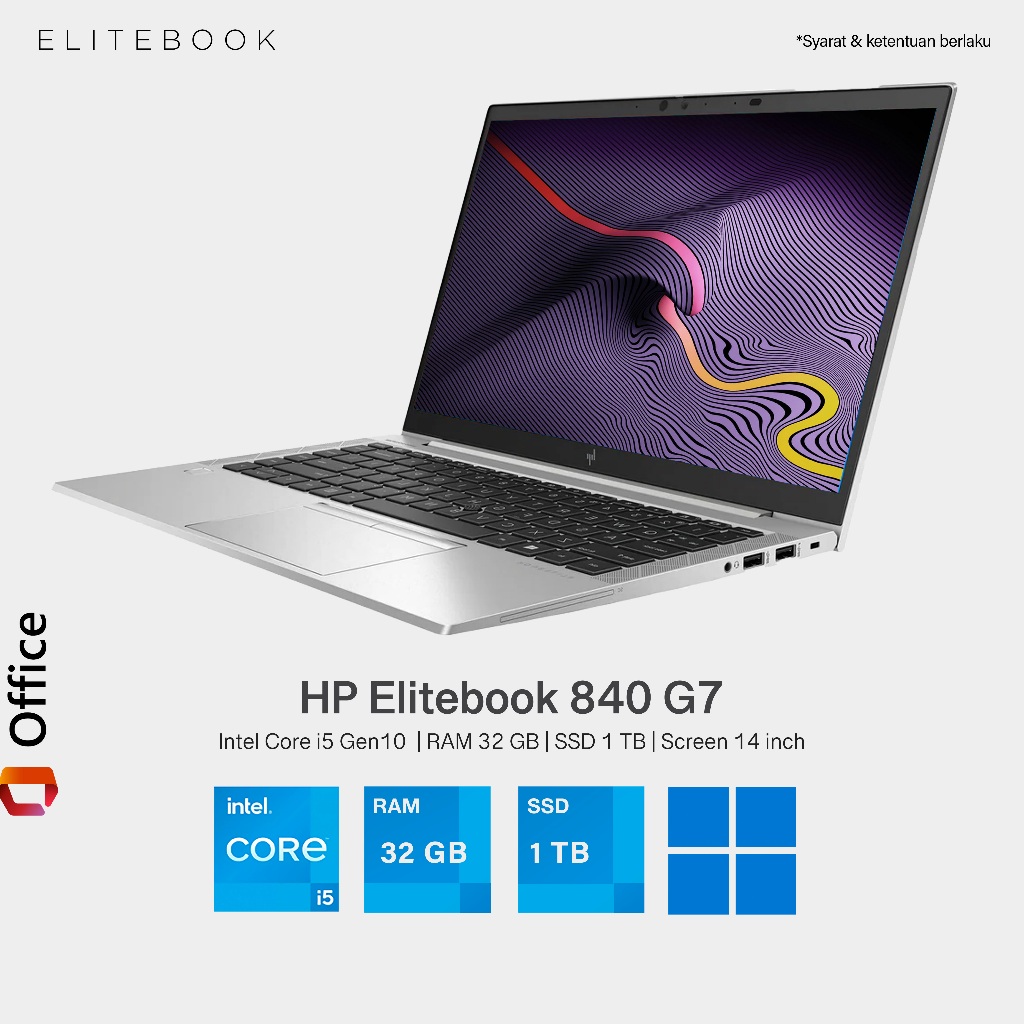 Laptop HP Elitebook 840 G7 Core i5 Gen 10 Ram 32 GB SSD 1 TB layar 14 inch