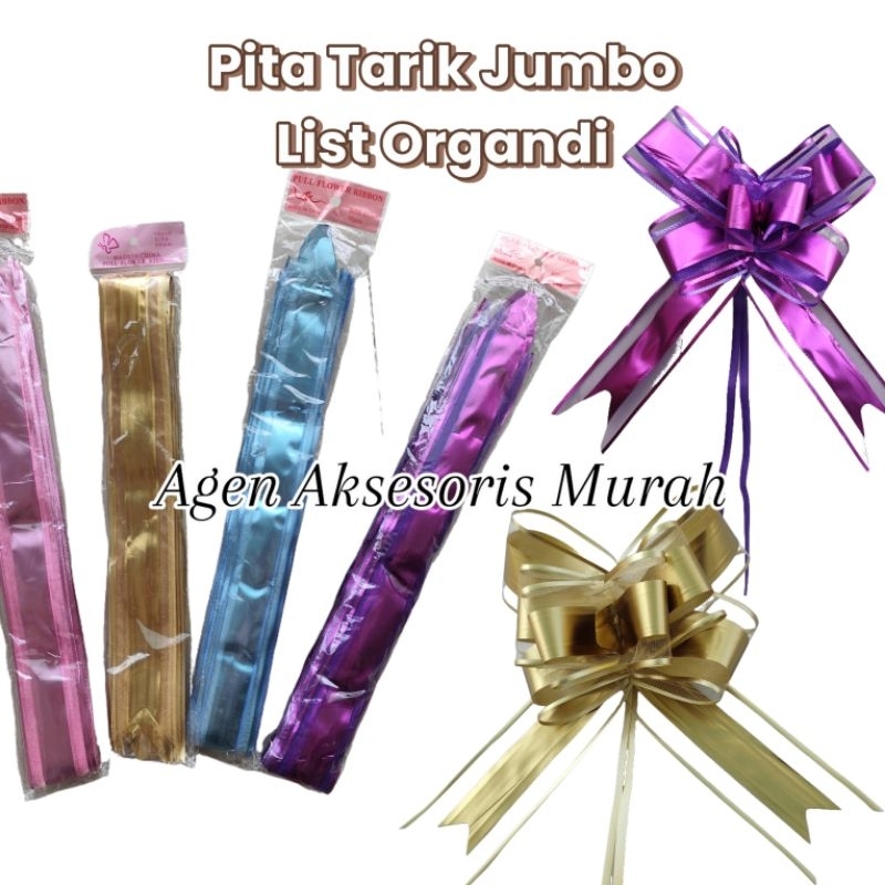 

(1 pcs) Pita Tarik Jumbo List Organdi - Pita Tarik Hiasan Parcel Premium