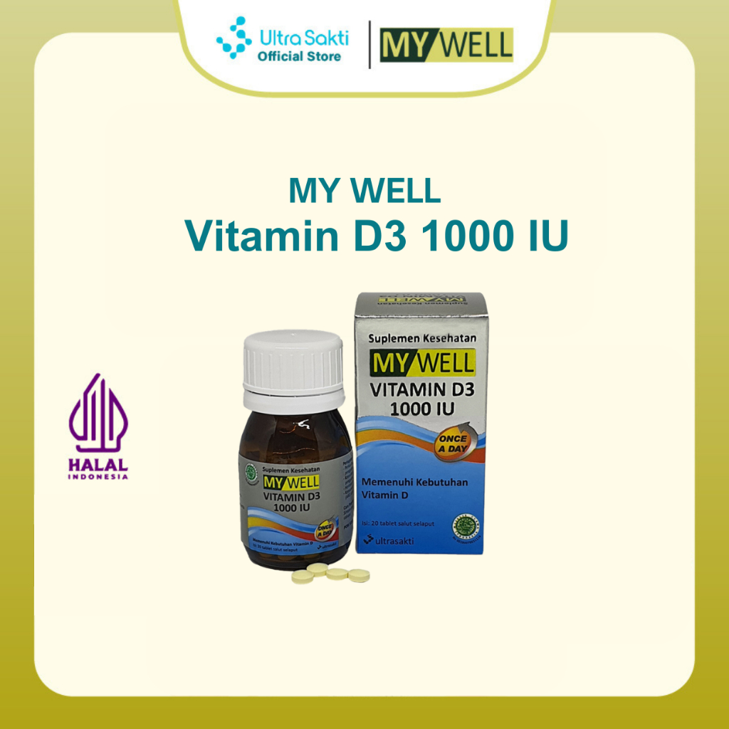 Mywell Vitamin D3 1000IU @20 Tablet - Suplemen Kesehatan Imun & Tulang