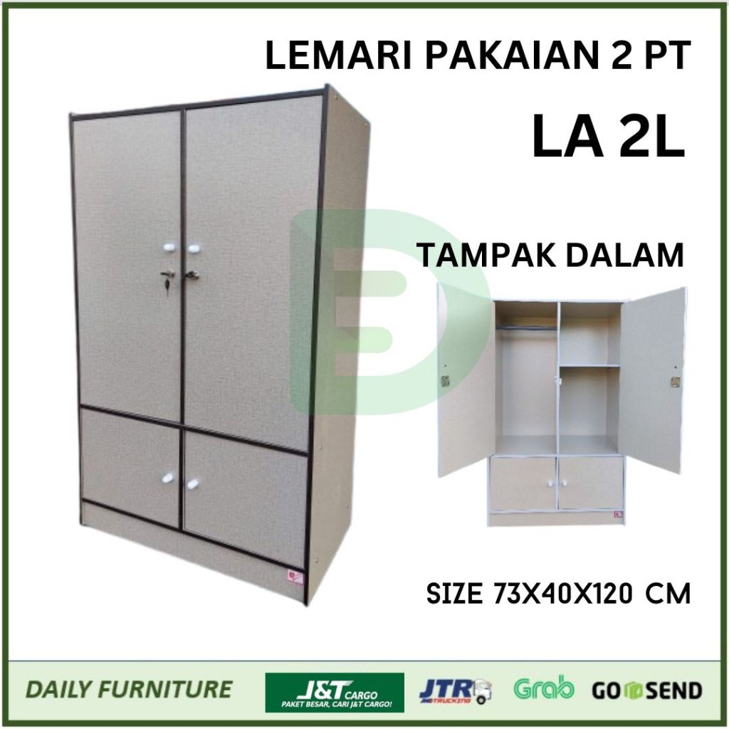 Lemari Pakaian Kos 2 Pintu dengan Gantungan / Lemari Baju Anak Kosan Pesantren / Lemari Pakaian Keci