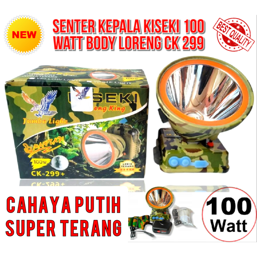 KISEKI CK 299 SENTER KEPALA SINAR PUTIH 100 Watt Bonus Lampu