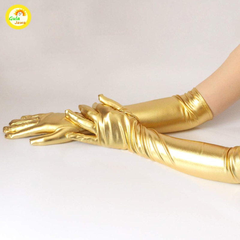 Sarung Tangan Pesta Kostum Panjang Kilap Sexy Leather Kulit Latex Pvc Sarung Tangan Wanita Gloves