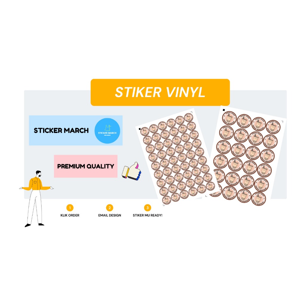 

Cetak Sticker label bahan stiker vinyl anti air A3 / sticker kemasan die cut sehari jadi