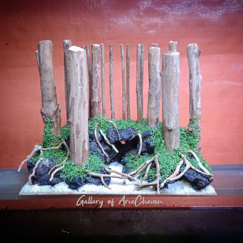 hardscape jungle style moss sintetis aquascape aquarium siap pasang