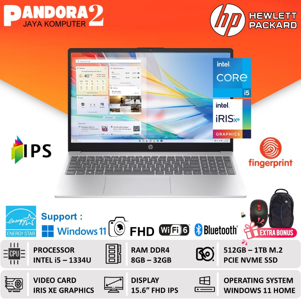 Laptop HP Core i5 RAM 16GB SSD 1TB 15 inch Full HD Win 11 Baru Murah