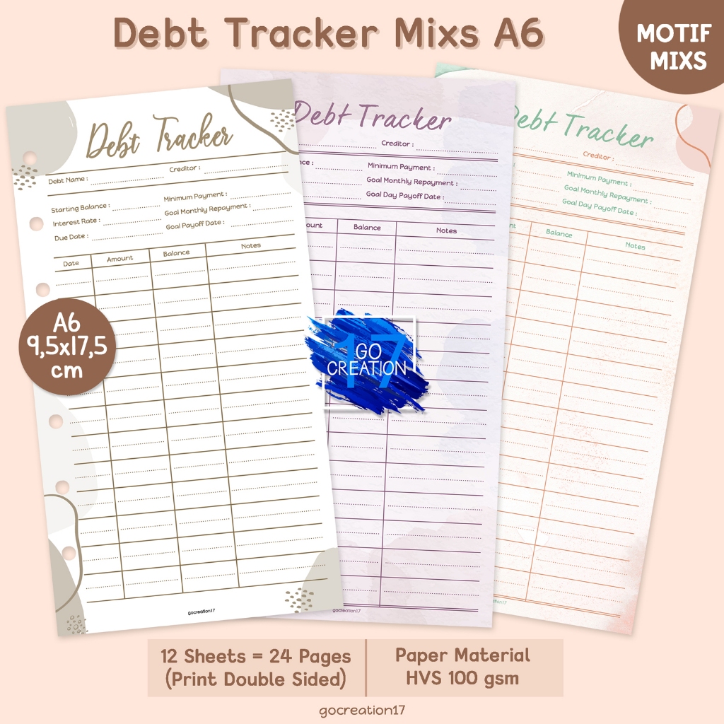 

Buku Planner Refill Kertas Binder Debt Tracker Catatan Hutang Motif Premium A6
