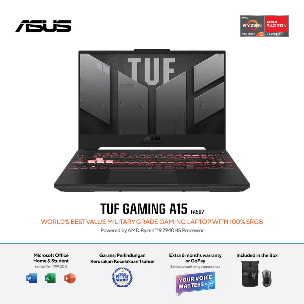 ASUS TUF GAMING A15 FA507XU RYZEN 9 7940HS MEMORI 16 GB SSD 512 GB RTX4050 WIN 11