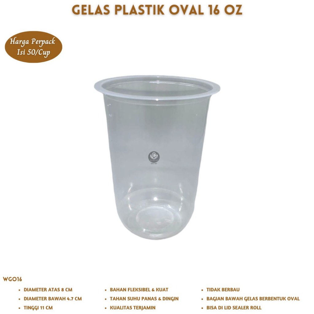 Gelas Oval 16 Oz Gelas 16 Oz Gelas Plastik (Isi 50 Pcs-W.GO16)