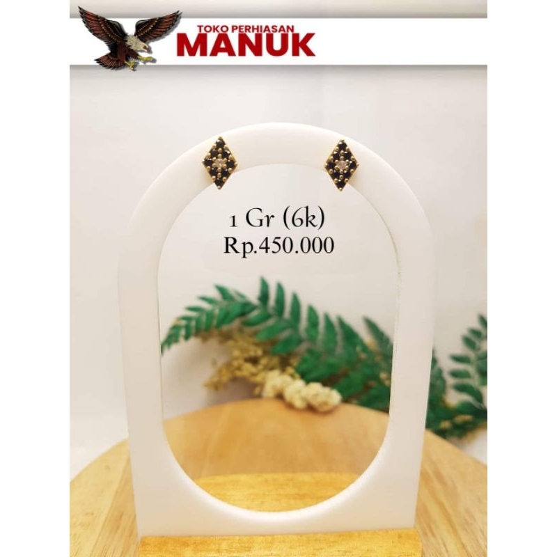 Giwang Permata Hitam | Anting Permata 1gr | Emas 6K/300