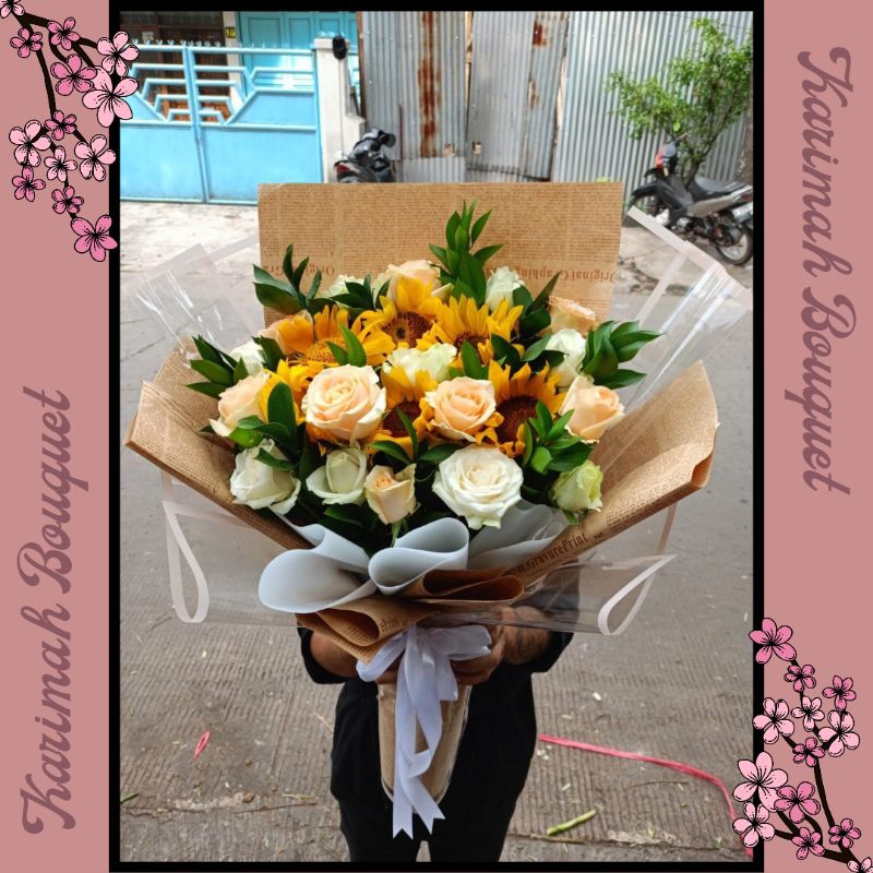 SEHARI JADI Buket Bunga Mix Flower Large Buket Wisuda / Bouquet Bunga / Bucket Bunga Wisuda  / Buket