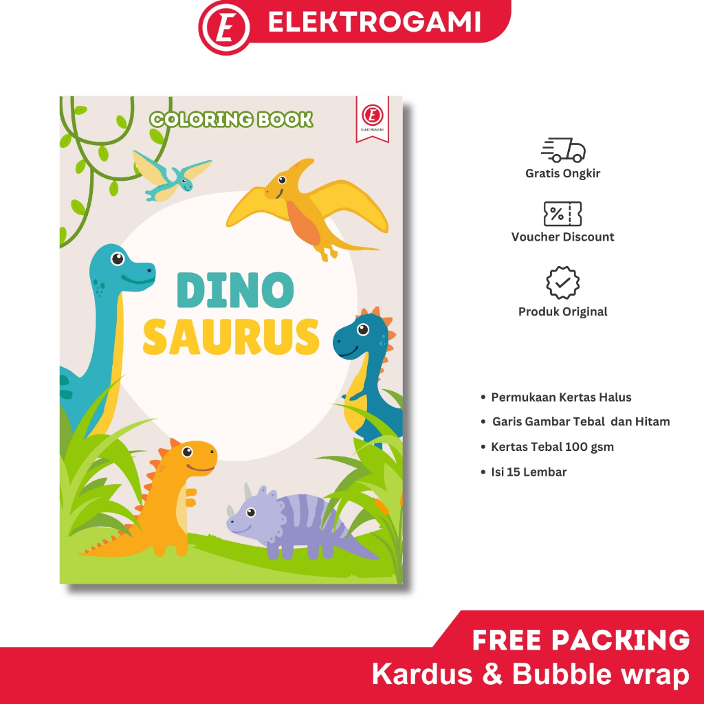 

ELEKTROGAMI Coloring Book / Buku Mewarnai Anak Tema Dinosaurus - Kertas Tebal 15 Halaman