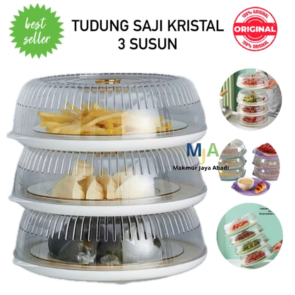 PROMO ( BISA COD ) Rak Tudung Saji 3 Susun Crystal / Tudung Saji Kristal Modern Susun / Penutup