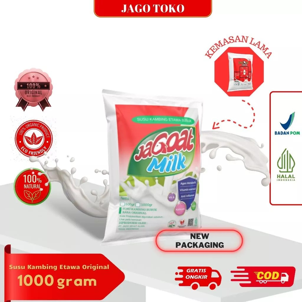 

Susu Kambing Etawa 1kg Kemasan Almunium foil jagoat milk