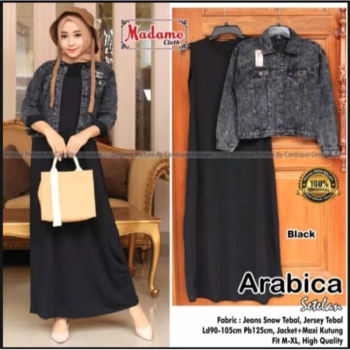SETELAN JAKET JEANS CROP DAN DRES INNER ONE SET DRESS OUTER JEANS CROP