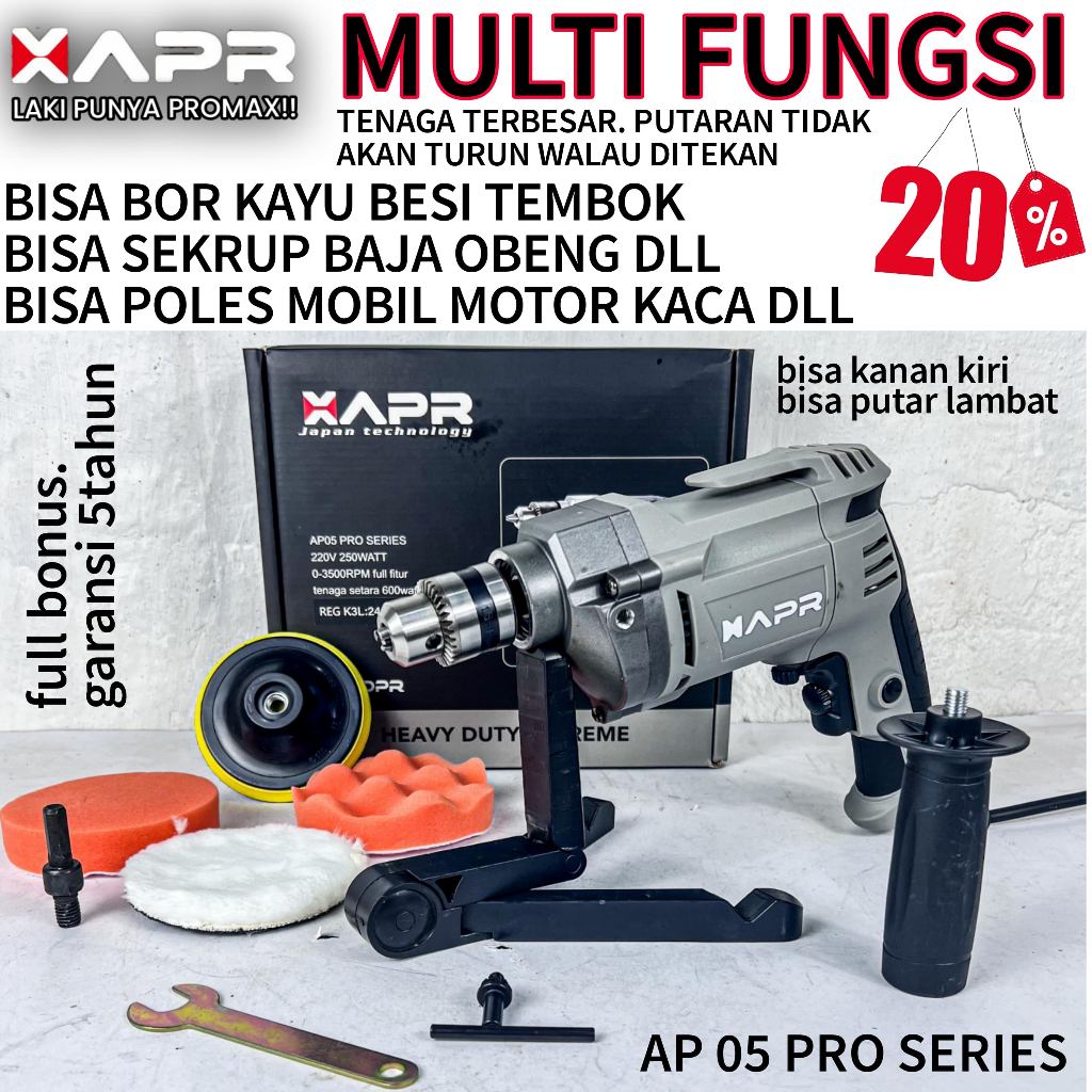 APR BOR LISTRIK AP05 MESIN POLES MOBIL MOTOR KAYU AMPLAS LISTRIK 10MM PRO BESI KAYU TEMBOK SEKRUP TE