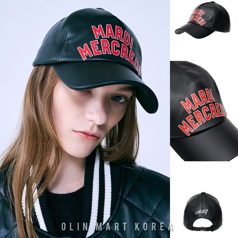 MARDI [ACTIF] FAUX LEATHER CAP LOGO SPORTIF_BLACK RED