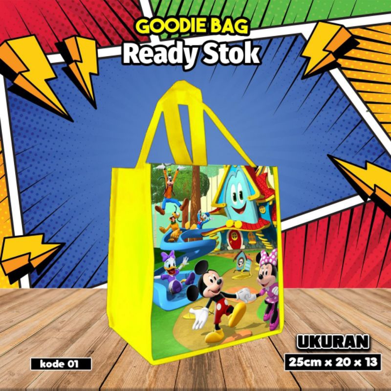 

{LANCAR 10Pcs} tas kantong makanan snacks/goodie bag karakter mickey mouse katalog 01/tas ultah/kantong