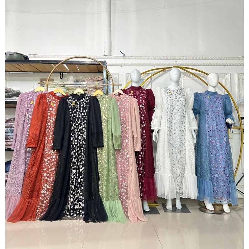 GAMIS PESTA BRUKAT BROKAT KONDANGAN CANTIK TULLE POLKADOT MURAH MEWAH ORI PREMIUM BRANDED BAJU MUSLI