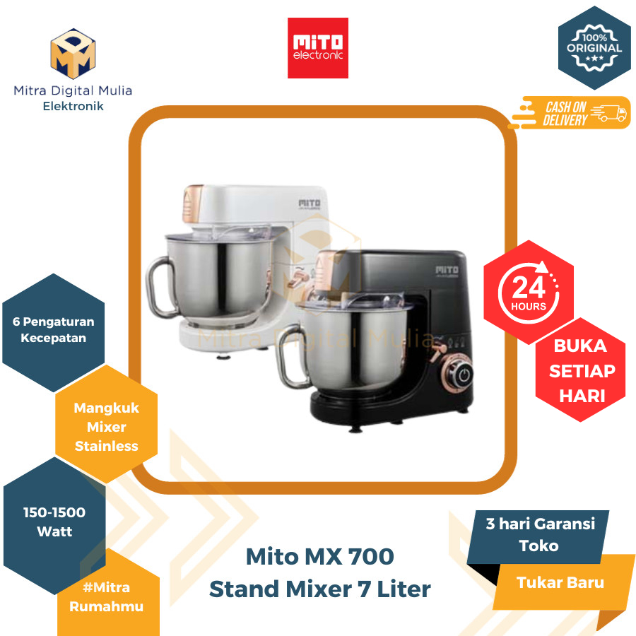 Mito MTO23-MX-700-BL Stand Mixer 7 Liter Metal Gear Powerful Motor 3000-23000 RPM Stainless Steel Bo