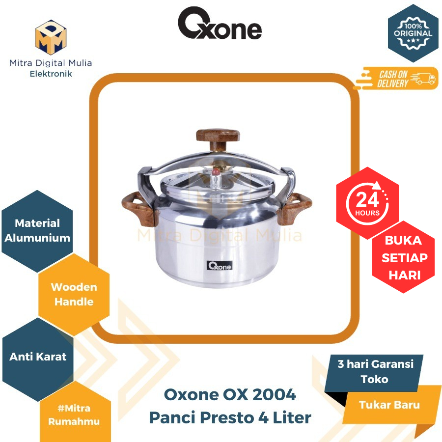 Oxone OX-2004 Panci Presto Alumunium 4 Liter Bodi Tebal dan Kuat Gagang Kayu Tahan Panas Alupress Se