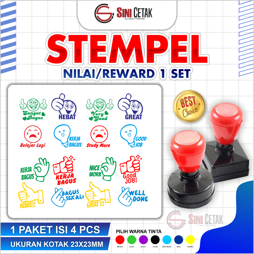 

PAKET Stempel Penilaian Reward, SD / TK / PAUD Paketan Isi 4Pcs / COD / CUSTOM / SEKOLAH / STEMPEL