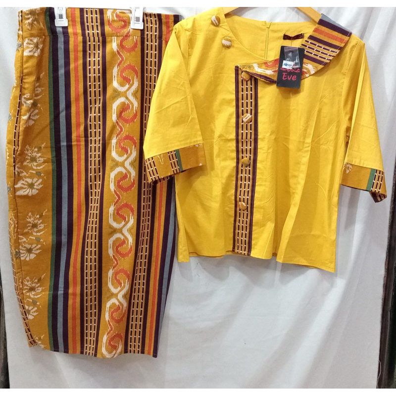 setelan batik dewasa wanita vintage warna kuning kunyit, rok panjang premium berkualitas tinggi dan 