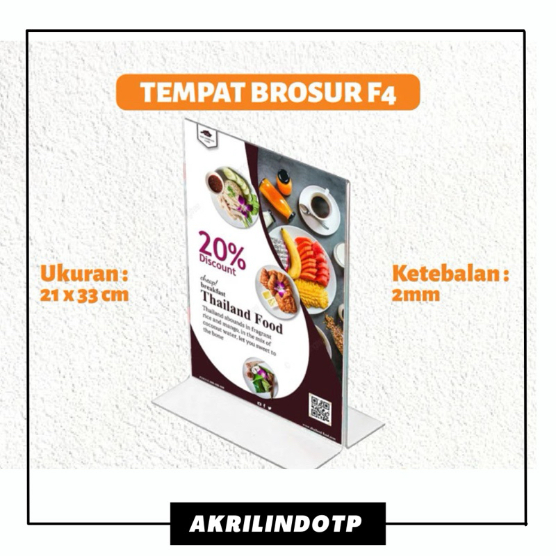 

Tempat Brosur F4 Tempat Brosur Akrilik / Tent Card Holder Qris Barcode / Nomor Menu Meja Portrait T - Ukuran F4 2mm