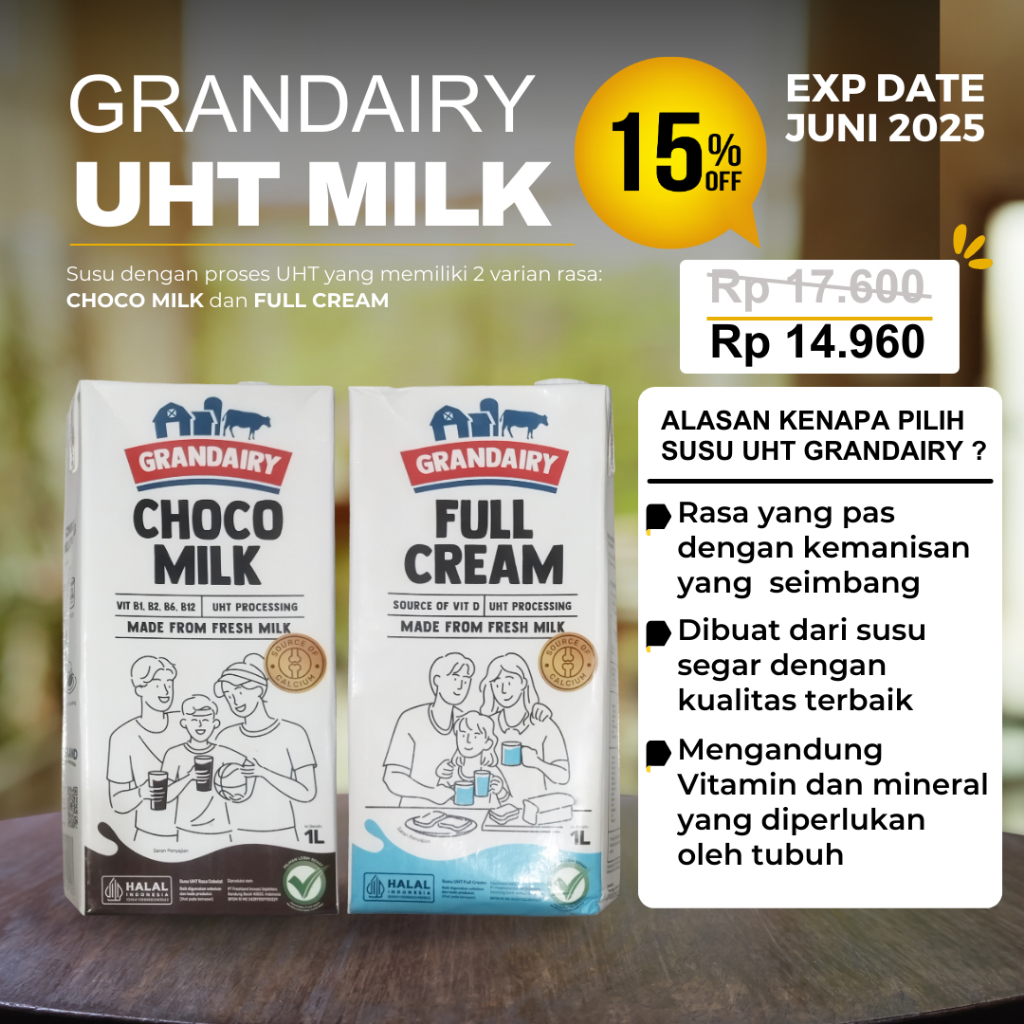 

Susu GRANDAIRY rasa ChocoMilk dan FullCream UHT 1000mL