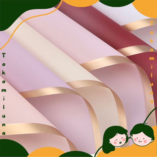 

Gold edge cellophane flower wrapping paper kertas bungkus buket bunga estetik polos list pinggiran HB1682