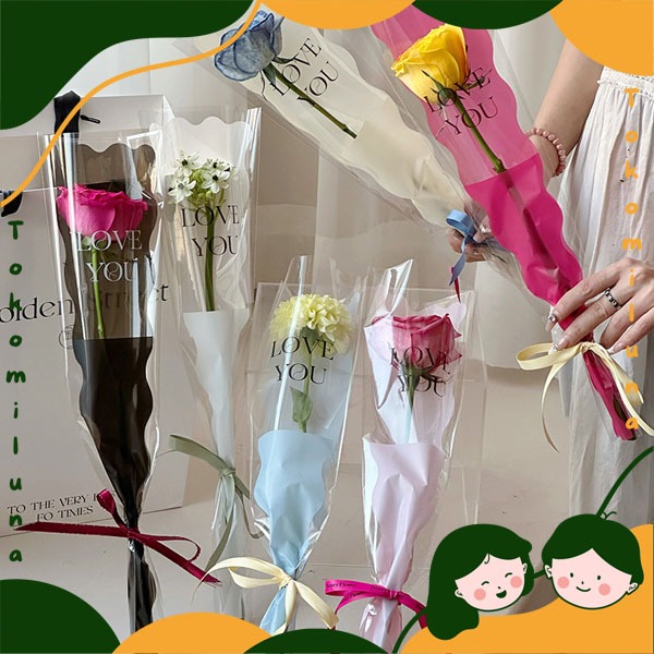

1 set isi 5 pcs Kantong bunga OPP single stalk mermaid bag kantong buket 1 tangkai motif wavy gelombang romantis HB1672