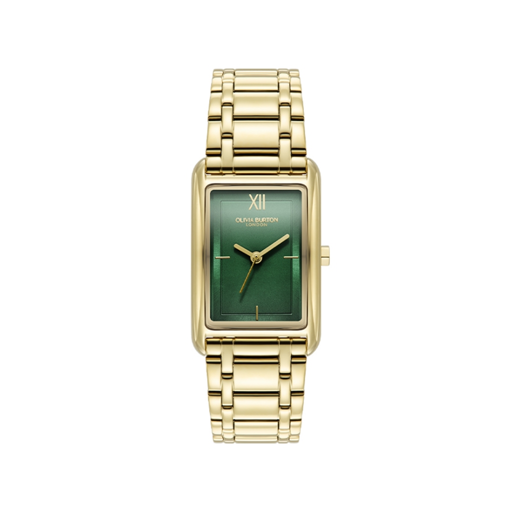 Olivia Burton Tank Forest Green Sunray Inner Frame & Powdered Centre Etched Dial GP 30 x 21mm - 2400