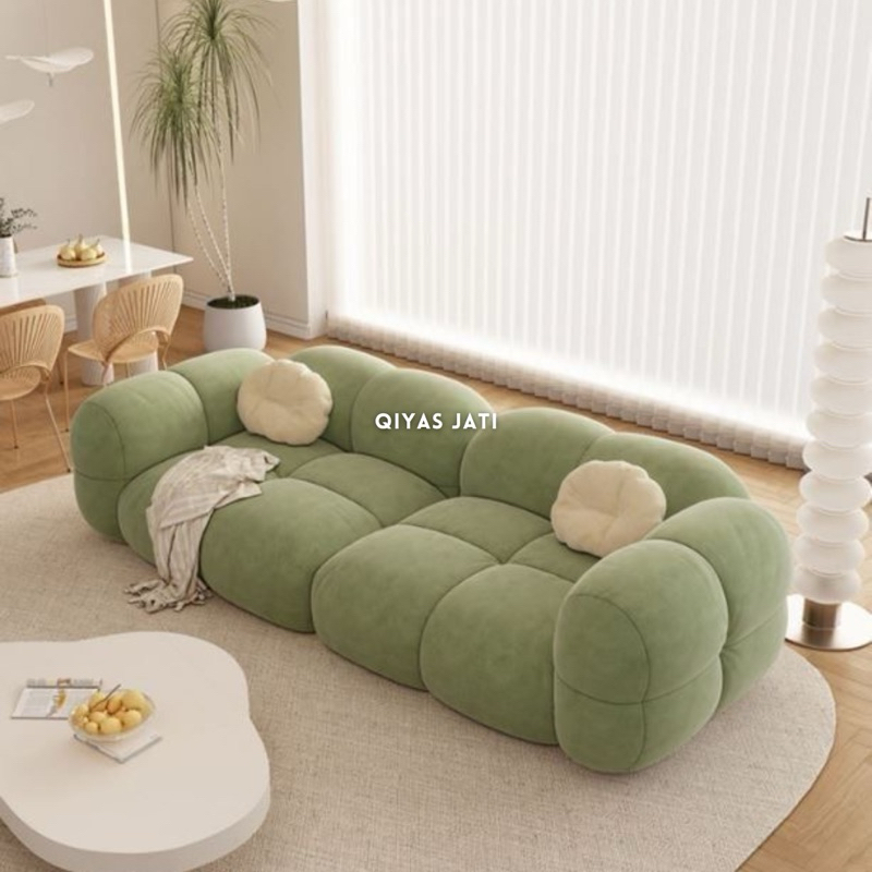 Sofa ruang tamu minimalis, Sofa tv aesthetic rangka jati, Sofa 2 seater japandi style