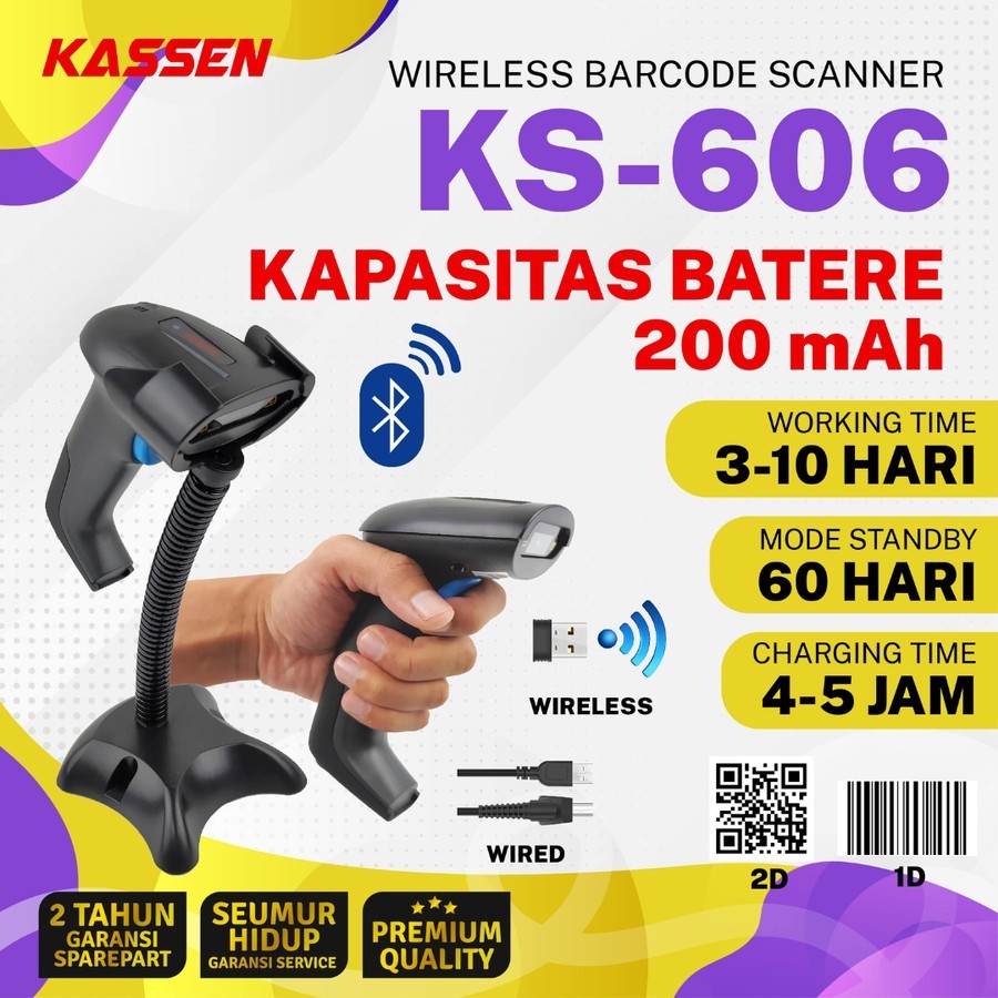 EFAKTUR 2D QRCODE WIRELESS BARCODE SCANNER KASSEN KS606 BLUETOOTH+2.4G - KASSEN KS606