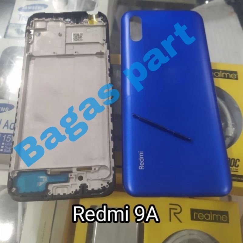 Casing Housing Kesing Fullset Xiaomi Redmi 9A ada 2 bagian Backdor Tutup belakang + Frame Tulang Tat