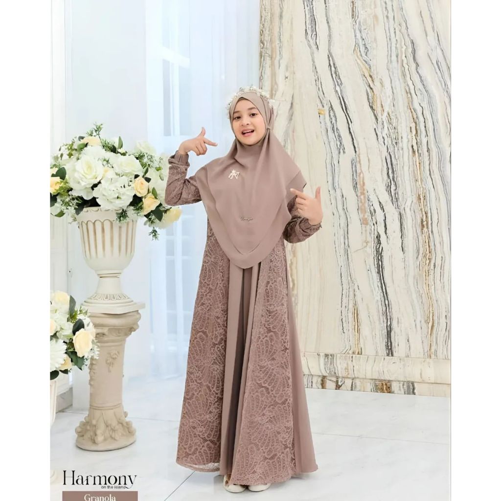Gamis Anak Remaja Perempuan  crinle airflow mix brukat Gamis Brukat Anak Perempuan  11 12 13 14 Tahu