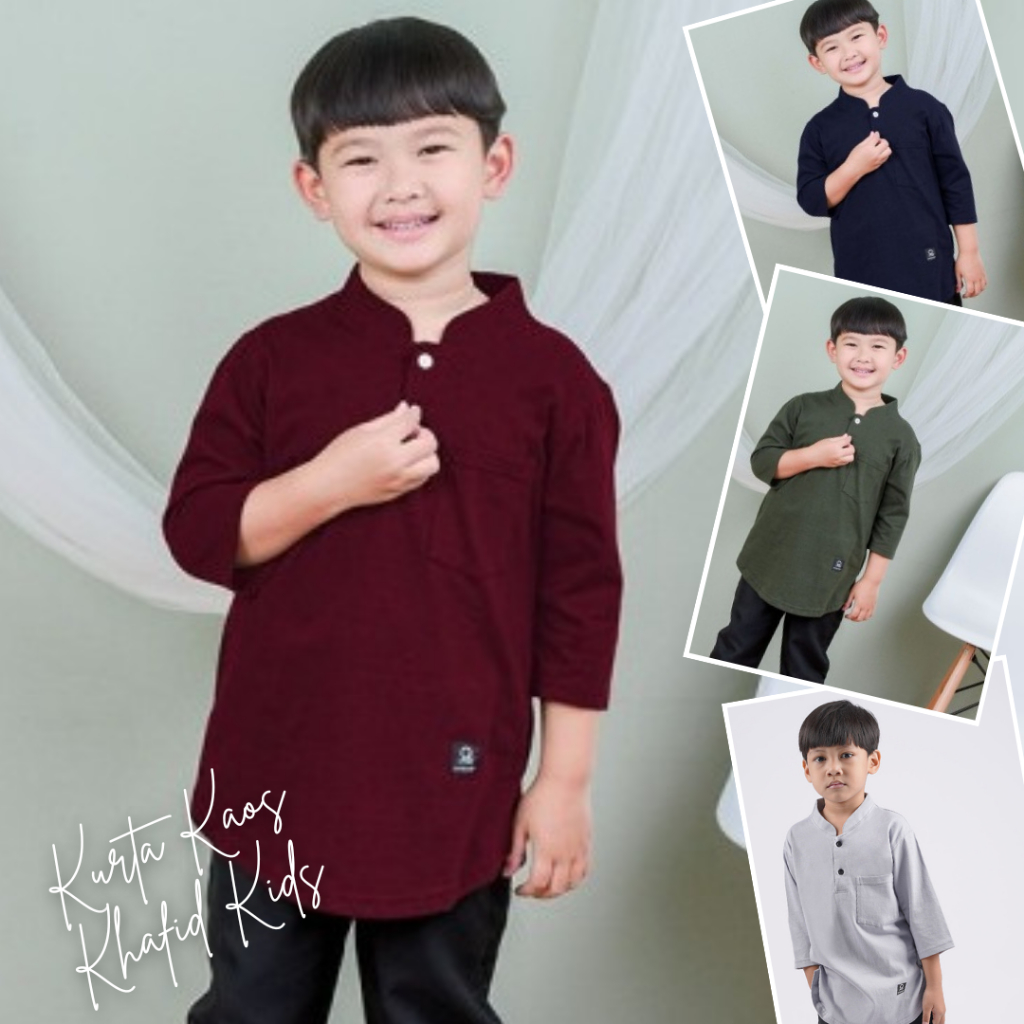 Baju Koko Kurta Kaos gamis atasan anak laki laki/Cowo /Cowok /pria tanggung muslim Khafid Kids Putih