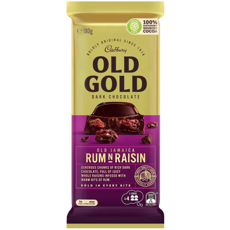 

Cadbury Old Gold Dark Chocolate Old Jamaica Rum 'n' Raisin 180g - Australia / Ready Bisa Gosend