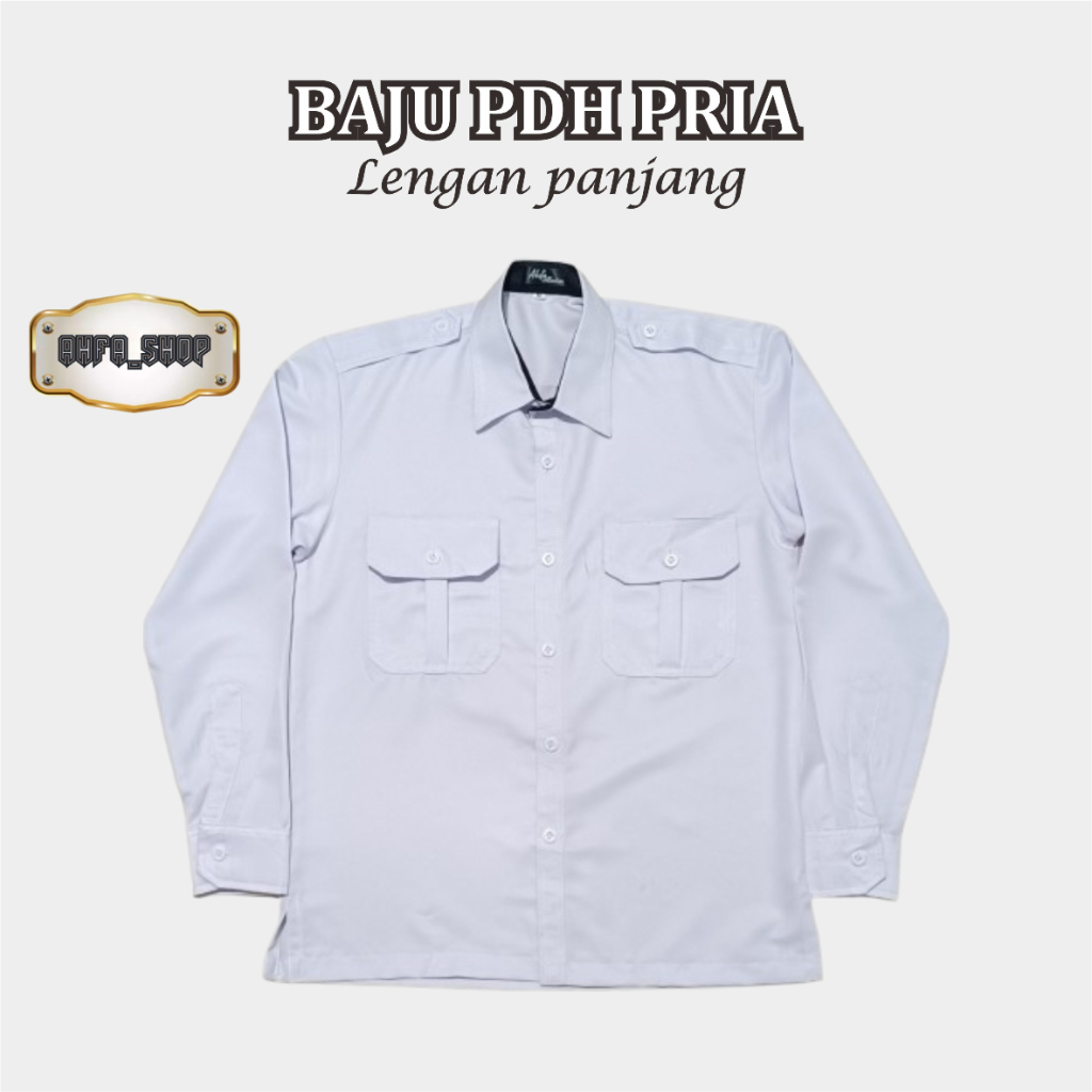 Baju PDH Putih Pria Lengan Panjang Kemeja Pdh Putih Pns Pria Kerah Hitam Seragam PNS Putih Pria Terb