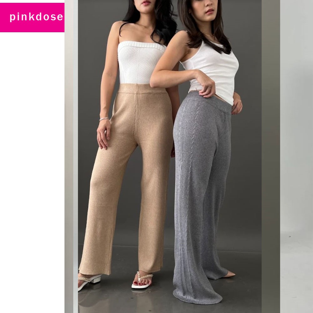 [Pinkdose] Celana Kulot Motif Rajut Import