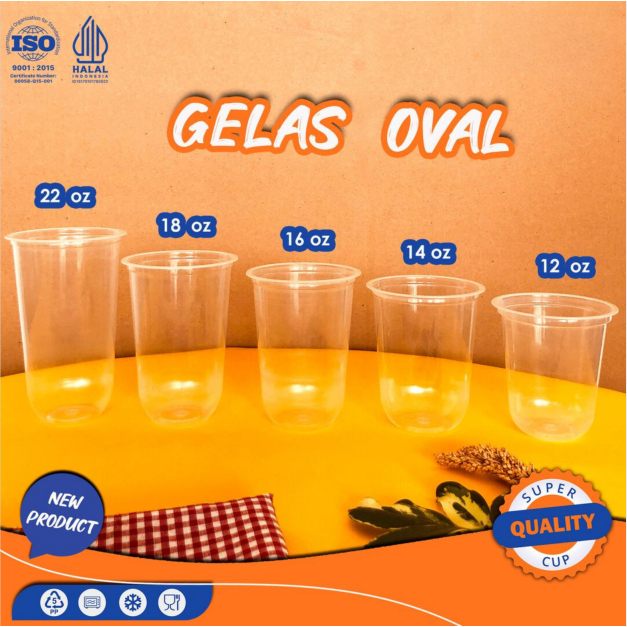 GELAS PLASTIK OVAL 22OZ 18OZ 16OZ 14OZ 12OZ / CUP PP OVAL / GELAS PLASTIK BOBA CUP CEMBUNG