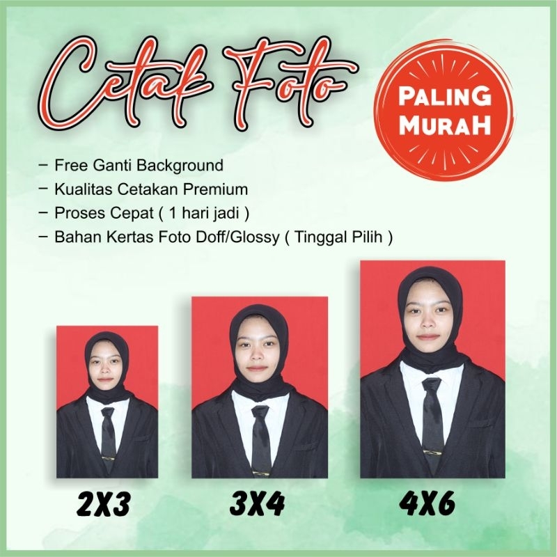 Cetak pas foto 2x3 3x4 4x6/cetak foto sepaket murah